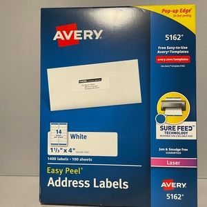 Every Easy Peel Mailing Address Labels Laser 1 1/3 x 4 White 1400/Box 5162